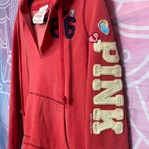 PINK Victoria's Secret Coral‎ Quarter Zip Pullover Hoodie Sweatshirt